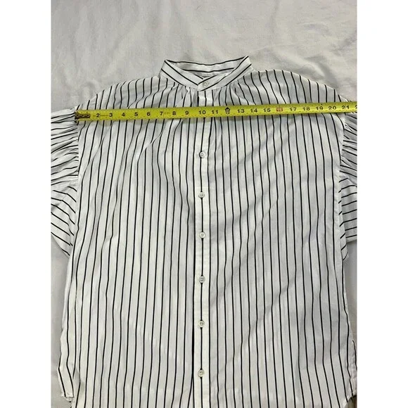 Ralph Lauren Black Label Collarless Tunic Striped Blouse Puffy Sleeves | Size 10 - Picture 13 of 15